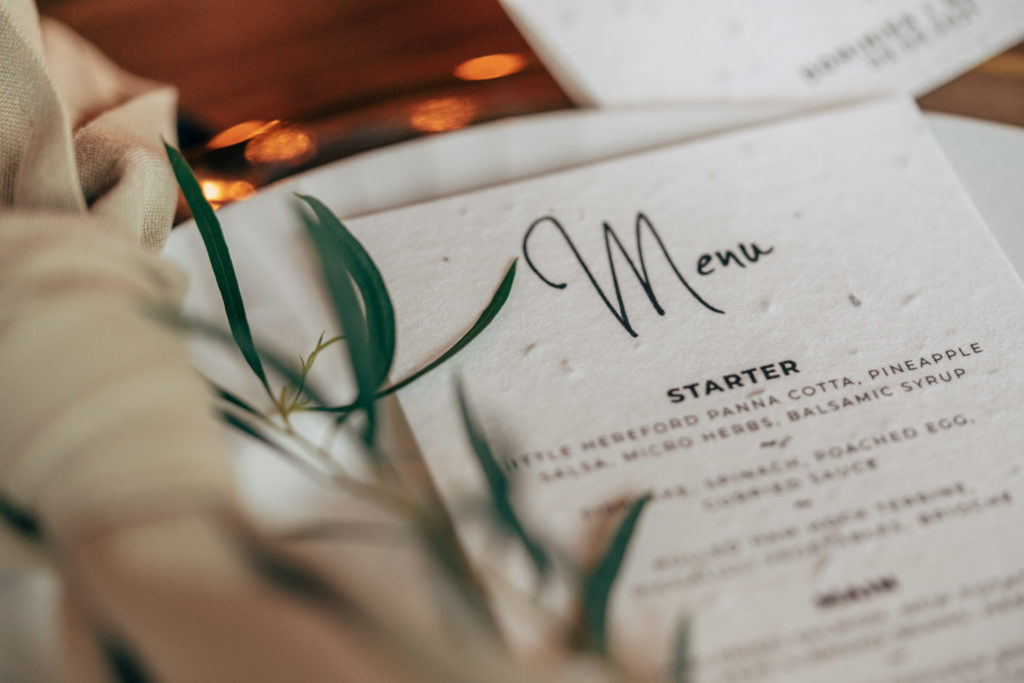 stationary, menu at wedding reception, wedding